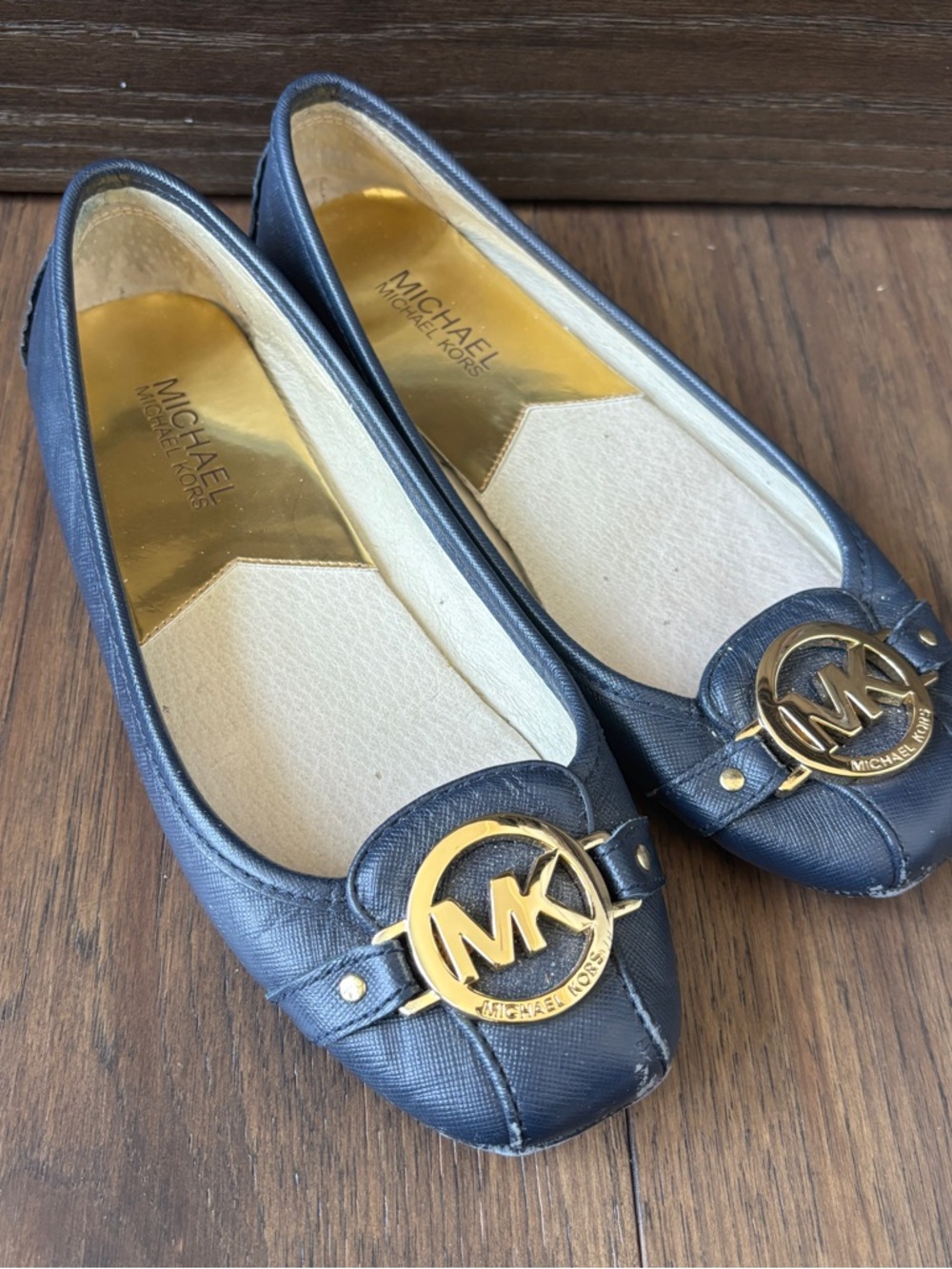 Michael Kors Fulton Moc Navy Blue MK Logo Loafer Flats Womens Size 6.5